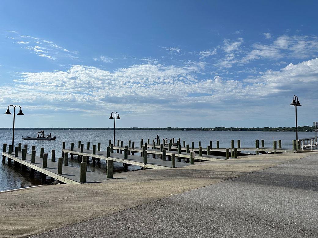 Thomas Pilcher Park boat launch and docks on Choctawhatchee Bay in Santa Rosa Beach Florida